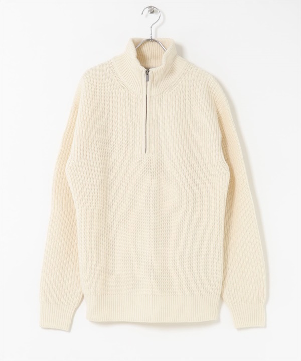 多尺寸半拉鍊針織衫(米色-M-OFF WHITE)