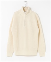 多尺寸半拉鍊針織衫(米色-M-OFF WHITE)