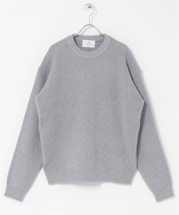 可水洗華夫格針織衫(灰色-M-GRAY)