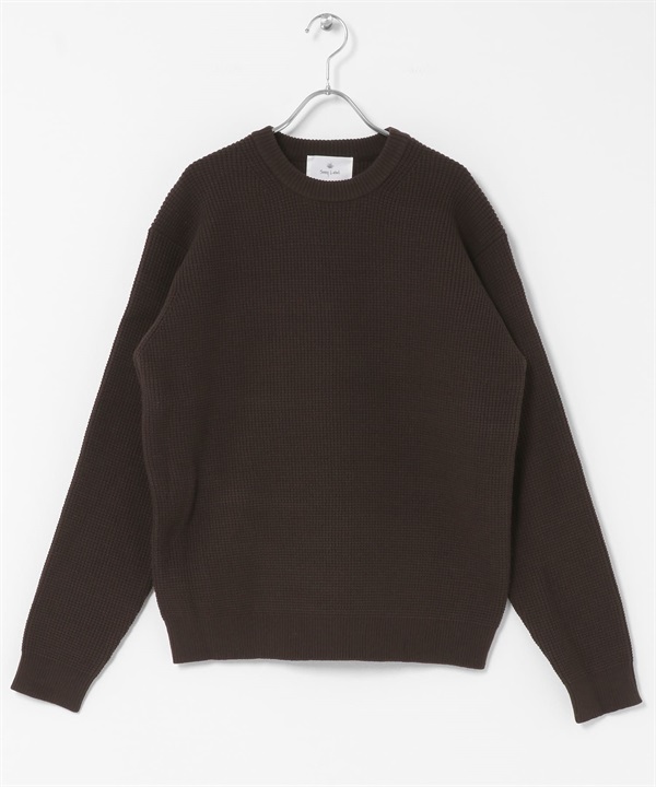 可水洗華夫格針織衫(棕色-M-BROWN)