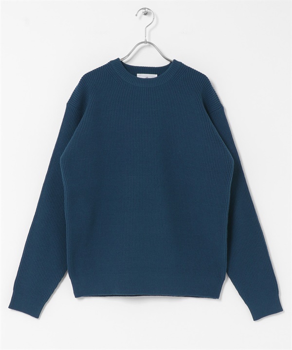 可水洗華夫格針織衫(藍色-M-BLUE)