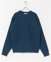 可水洗華夫格針織衫(藍色-M-BLUE)