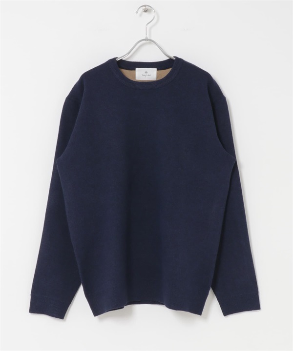 抗起球可機洗圓領針織衫(藏青色-M-NAVY)