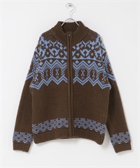 緹花拉鍊針織衫(棕色-M-BROWN)