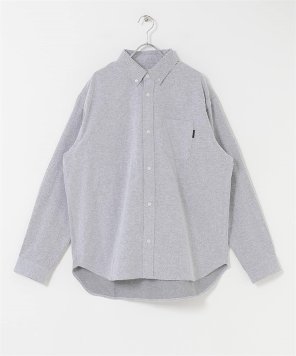 起毛牛津扣領襯衫(灰色-M-GRAY)