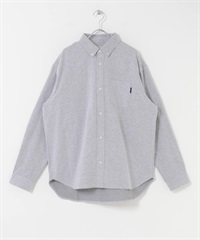 起毛牛津扣領襯衫(灰色-M-GRAY)