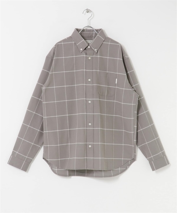 起毛牛津扣領襯衫(灰色格紋-M-其他灰色)
