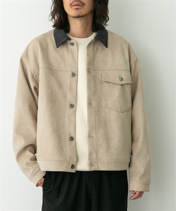 拼接領麂皮感襯衫夾克