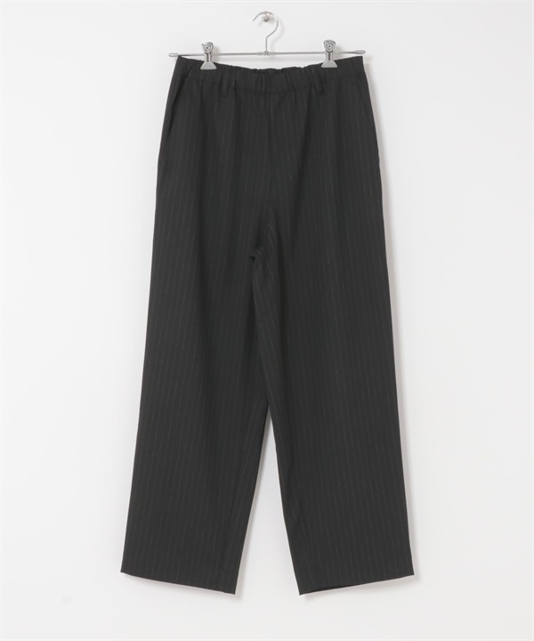 細直條紋輕便長褲(黑色-M-其他棕色)