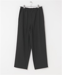 細直條紋輕便長褲(黑色-M-其他棕色)