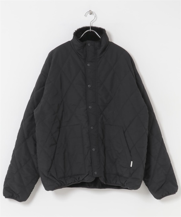 雙面穿絨毛絎縫立領夾克(黑色-M-BLACK)