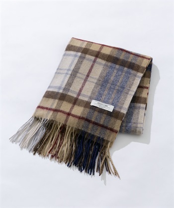 羊毛混喀什米爾寬版格紋圍巾