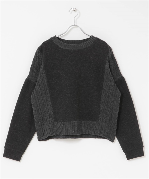 麻花拼接麥爾登針織套衫(炭灰色-FREE-CHARCOAL GRAY)