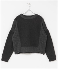 麻花拼接麥爾登針織套衫(炭灰色-FREE-CHARCOAL GRAY)