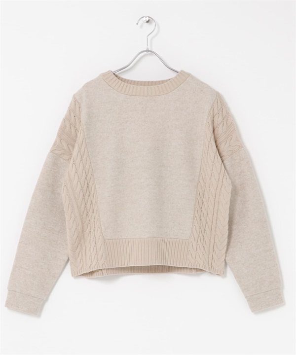 麻花拼接麥爾登針織套衫(膚色-FREE-BEIGE)