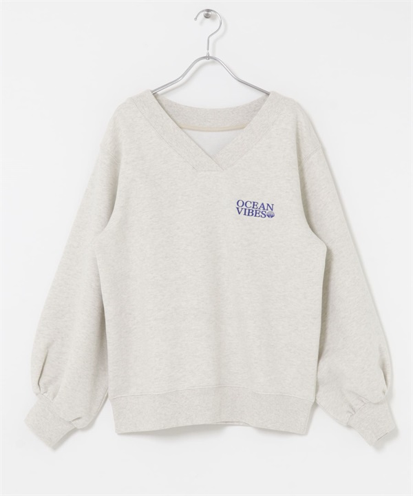 V領刺繡休閒上衣(燕麥色-FREE-OATMEAL)