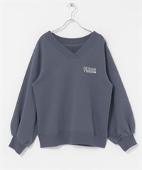 V領刺繡休閒上衣(霧藏青色-FREE-NAVY)