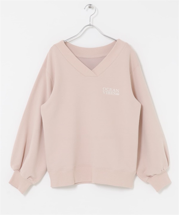 V領刺繡休閒上衣(粉紅色-FREE-PINK)