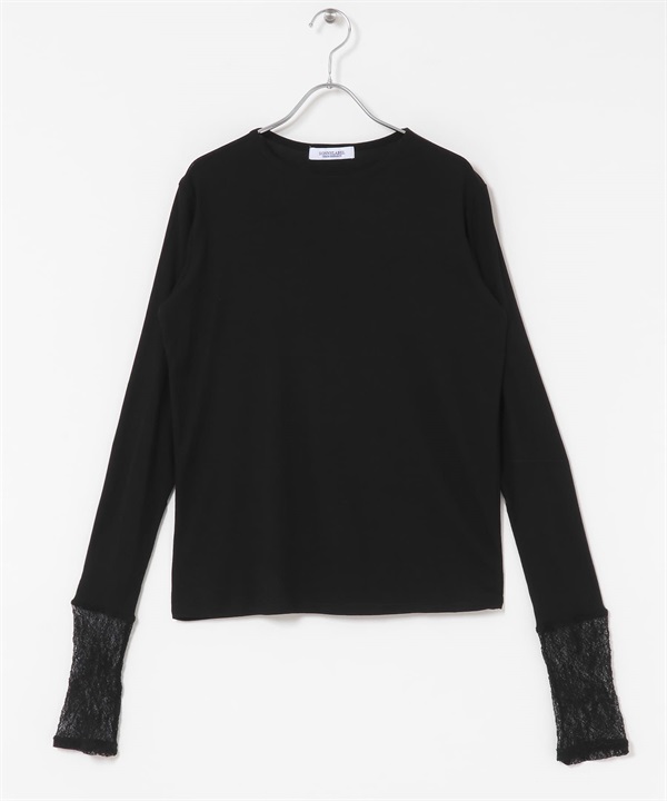 蕾絲袖層次感T恤(黑色-FREE-BLACK)