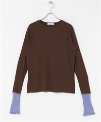 蕾絲袖層次感T恤(棕色-FREE-BROWN)