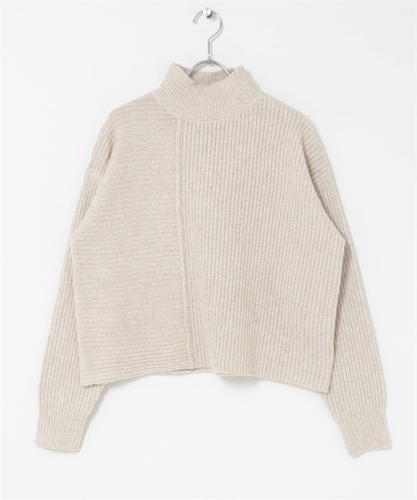 可機洗畦編拼接針織衫(淺膚色-FREE-L.BEIGE)