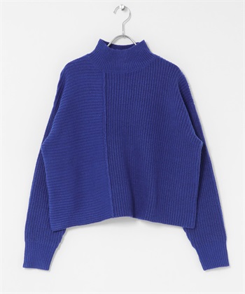 可機洗畦編拼接針織衫(藍色-FREE-BLUE)