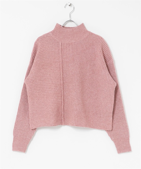 可機洗畦編拼接針織衫(粉紅色-FREE-PINK)