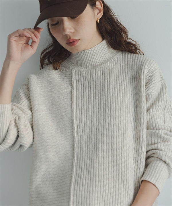 可機洗畦編拼接針織衫