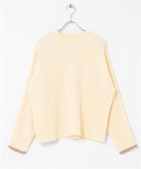 寬羅紋拼接針織衫(米色-FREE-OFF WHITE)