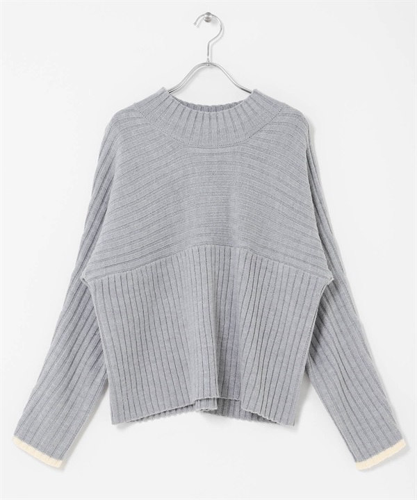 寬羅紋拼接針織衫(灰色-FREE-GRAY)