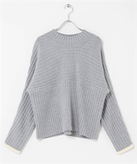 寬羅紋拼接針織衫(灰色-FREE-GRAY)