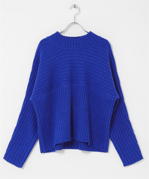 寬羅紋拼接針織衫(藍色-FREE-BLUE)