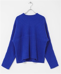 寬羅紋拼接針織衫(藍色-FREE-BLUE)