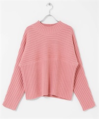 寬羅紋拼接針織衫(粉紅色-FREE-PINK)