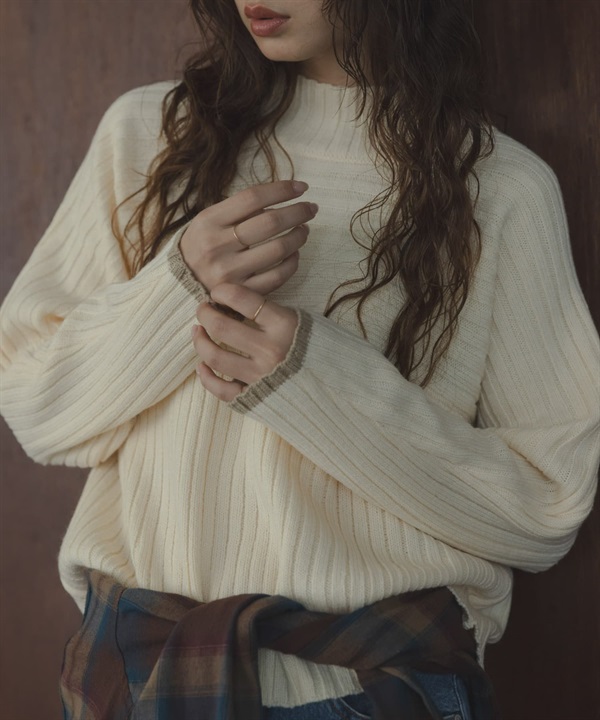 寬羅紋拼接針織衫