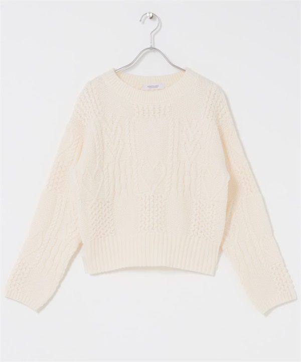 拼接心型麻花針織衫(米色-FREE-OFF WHITE)