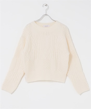 拼接心型麻花針織衫(米色-FREE-OFF WHITE)