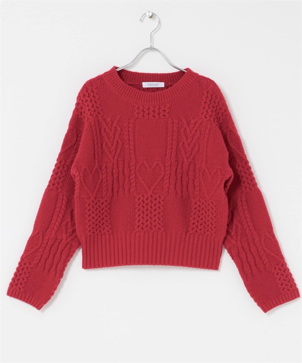 拼接心型麻花針織衫(紅色-FREE-RED)