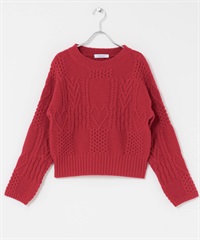 拼接心型麻花針織衫(紅色-FREE-RED)