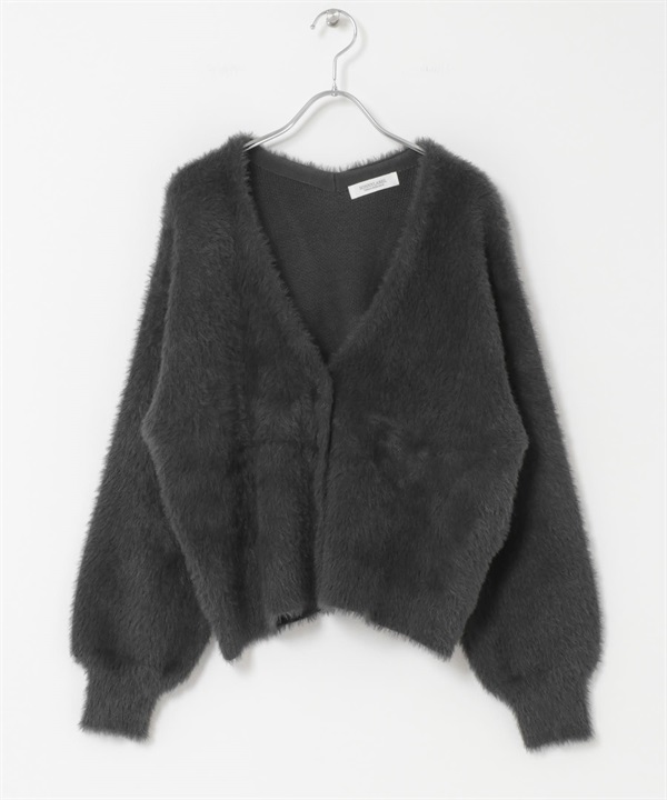 羽毛紗雙面織物開襟衫(炭灰色-FREE-CHARCOAL GRAY)