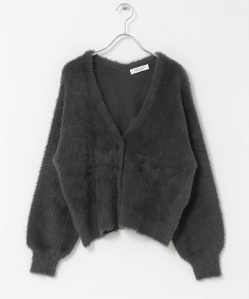 羽毛紗雙面織物開襟衫(炭灰色-FREE-CHARCOAL GRAY)