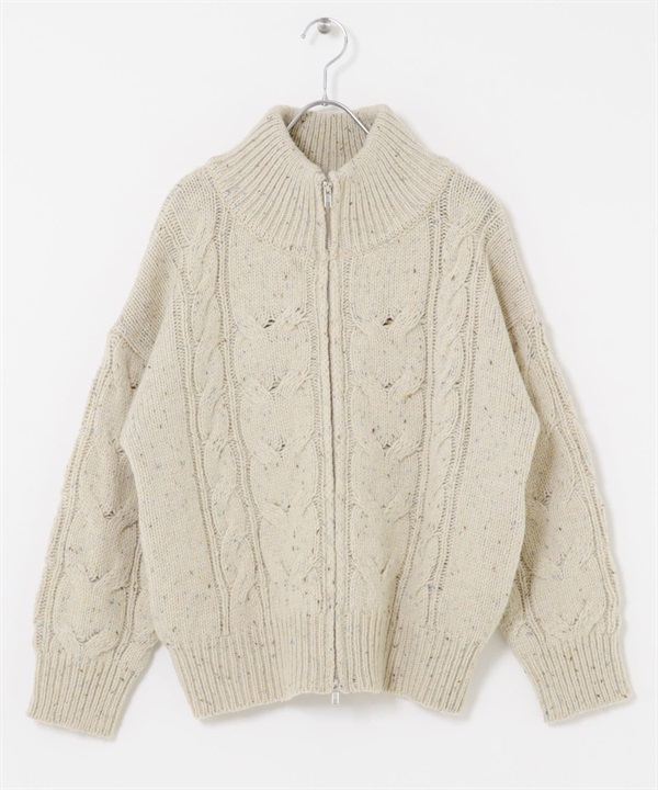 羊毛麻花針織拉鍊外套(象牙白-FREE-IVORY)