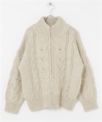 羊毛麻花針織拉鍊外套(象牙白-FREE-IVORY)