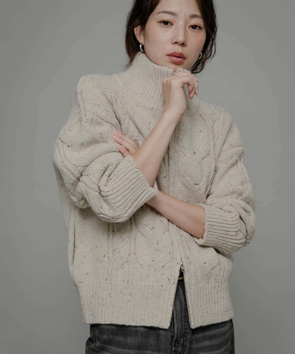 羊毛麻花針織拉鍊外套