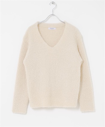 金蔥羽毛紗V領針織衫(象牙白-FREE-IVORY)