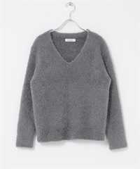 金蔥羽毛紗V領針織衫(灰色-FREE-GRAY)