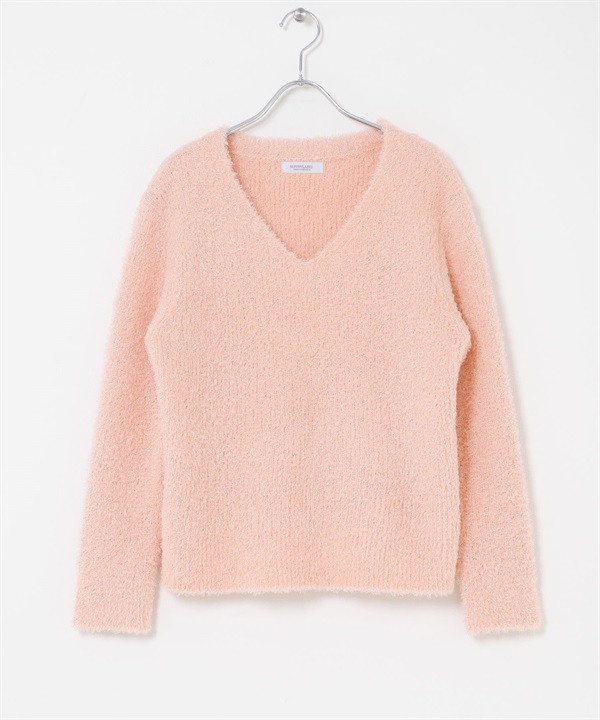 金蔥羽毛紗V領針織衫(粉紅色-FREE-PINK)
