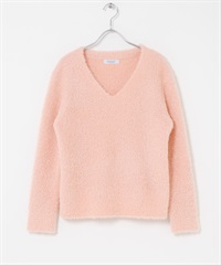 金蔥羽毛紗V領針織衫(粉紅色-FREE-PINK)
