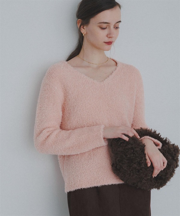 金蔥羽毛紗V領針織衫