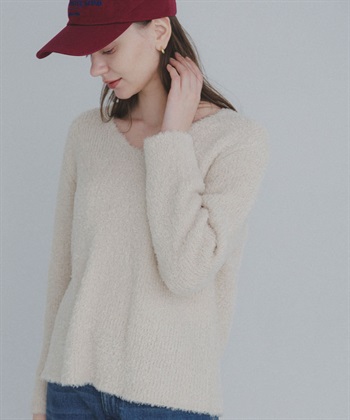 金蔥羽毛紗V領針織衫